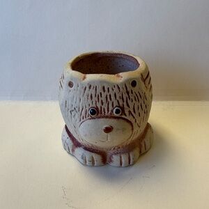 Vintage Small Ceramic Animal Face Bear Planter.